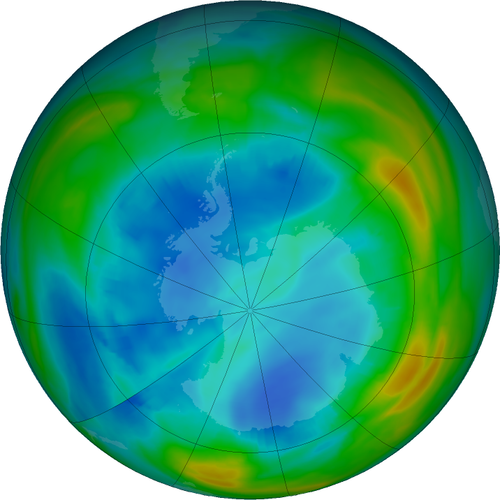 Antarctic ozone map for 02 August 2020